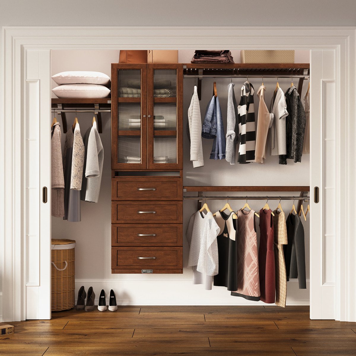 Solid Wood Closet Organizer with 4 Drawers and Doors Shaker - John Louis Home - Closet Organizers